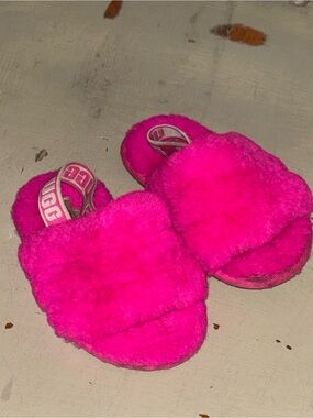 UGG Neon Pink Plush Slide Sandals